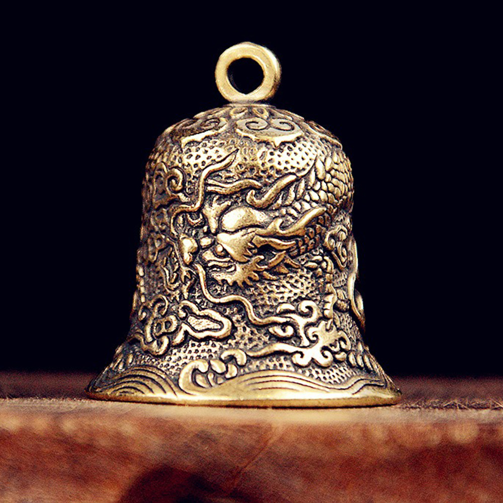 Vintage Collectible Bells - Vintage Brass Bell Carved Dragon Totem