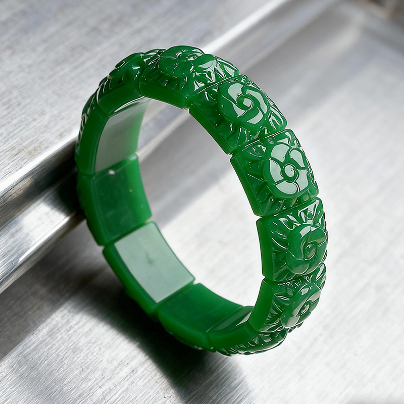 Vintage Item - Real Jade Flower Bracelet Bangle Designer