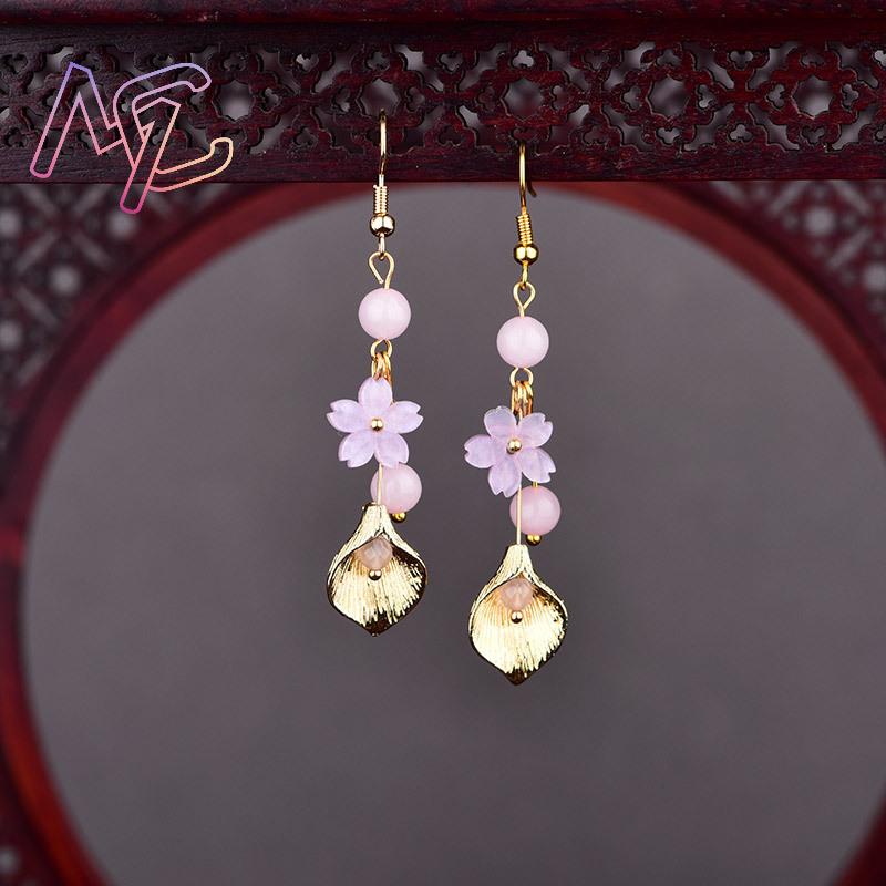 Pink Natural Jade Flower Earri - Vintage Item ulasan dan harga